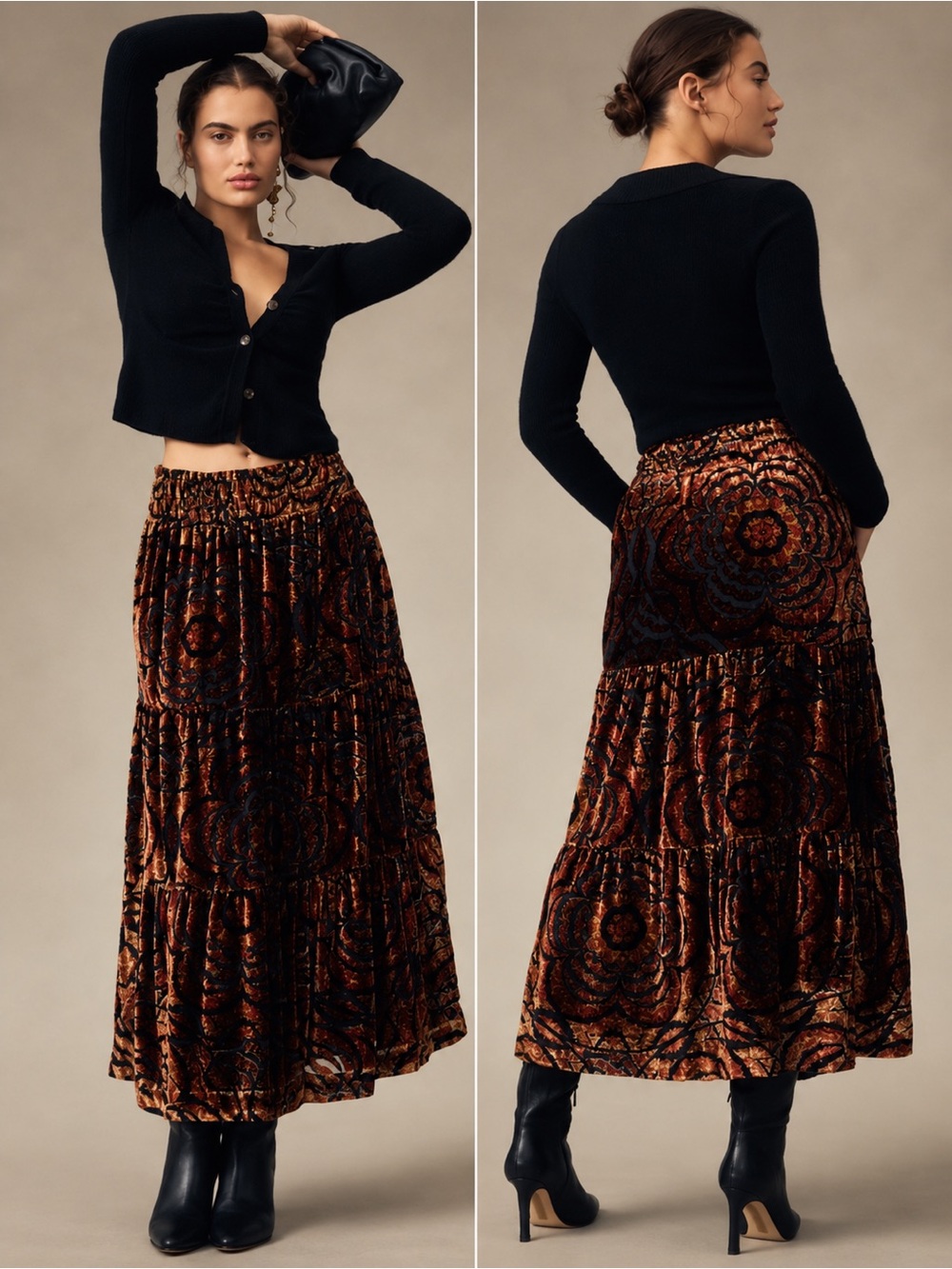 Anthropologie Somerset Nina Pace Velvet Burnout Lined Party Holiday Maxi Skirt S